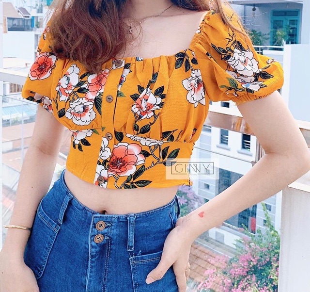 [FREESHIP]Áo hoa croptop