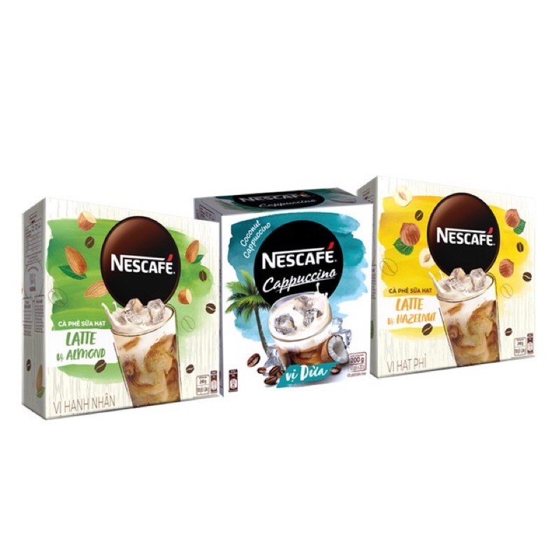 Nescafe - Hộp Cafe Hoà Tan Nécafe Cappuccino Vị Dừa /  Latte Sữa Hạt Vị Hạt Phỉ / Latte Sữa Hạt Vị Hạnh Nhận