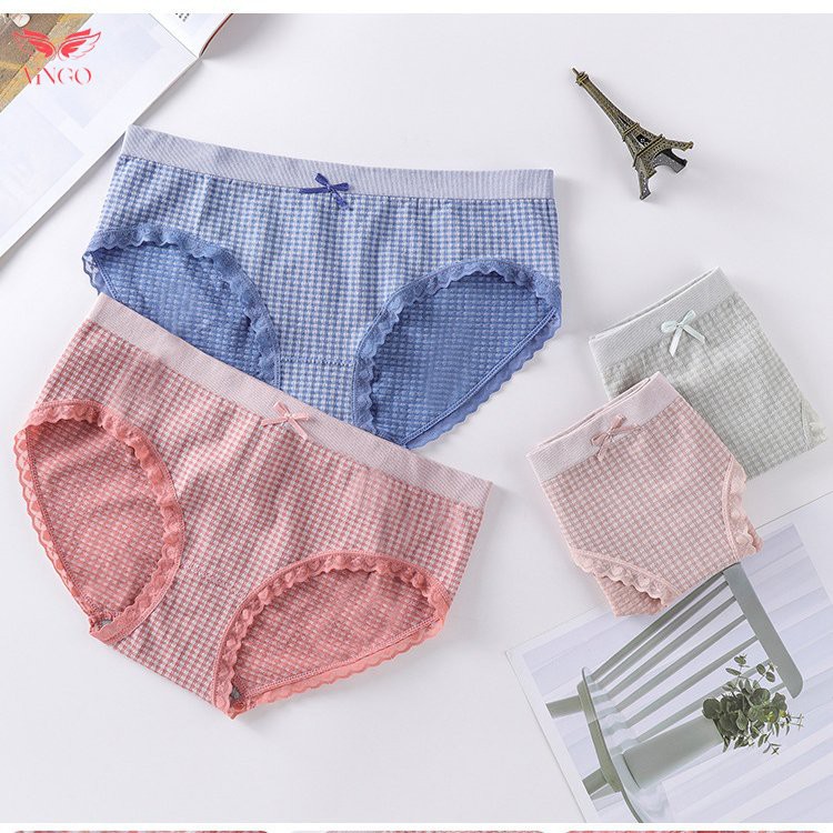 Quần lót cotton kẻ viền ren kháng khuẩn (Lẻ 1c)