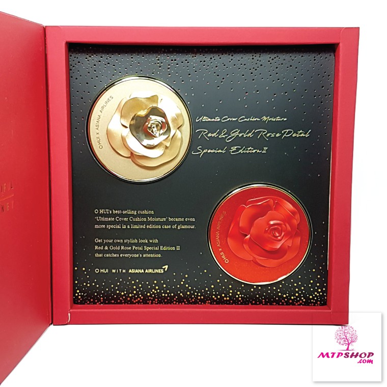 Set Phấn Nước OHUI Ultimate Cover Cushion Moisture Red &amp; Gold Rose Petal Special Edition II