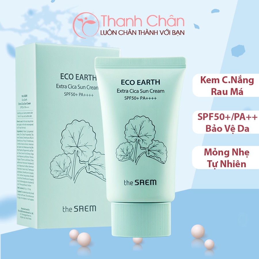 Kem Chống Nắng Rau Má the Saem Eco Earth Extra Cica Sun Cream 50g Nâng Tone, Cân Bằng Ẩm