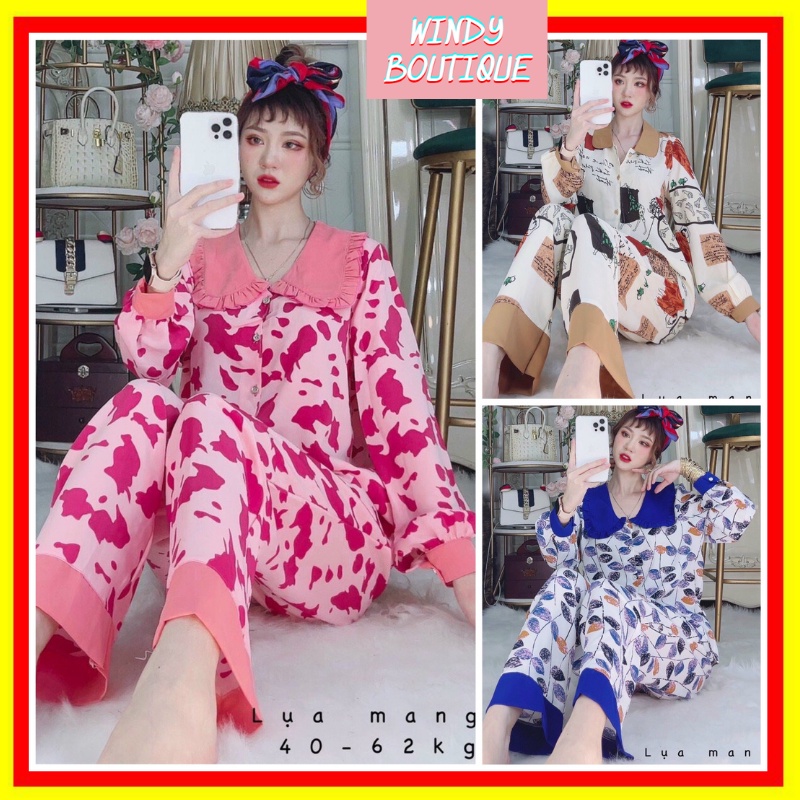 Đồ bộ mặc nhà Pijama, bộ ngủ nữ đẹp tay dài vải lụa mango mềm mát freesize dưới 62kg WINDY BOUTIQUE S06 | BigBuy360 - bigbuy360.vn