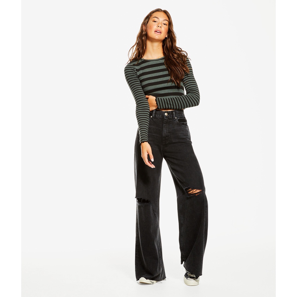 Hàng xuất xịn - Áo thun gân crop top tay dài A3ro xuất xịn
