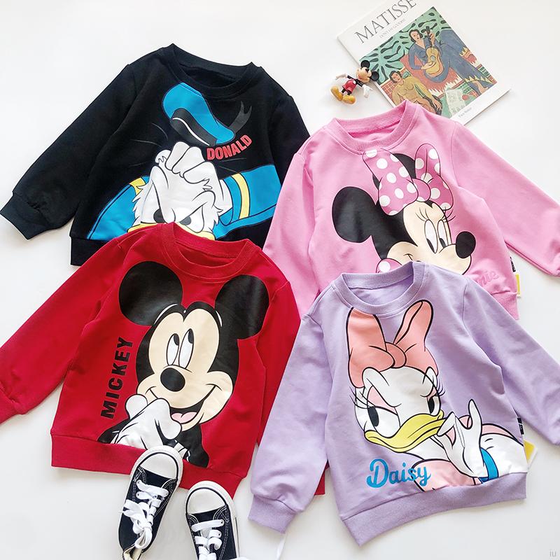 Áo Nỉ Tay Dài In Họa Tiết Chuột Mickey Minnie Đáng Yêu Cho Bé