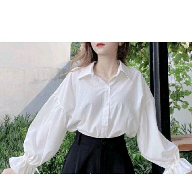 áo sơ mi tay bồng cổ bẻ cột nơ sau