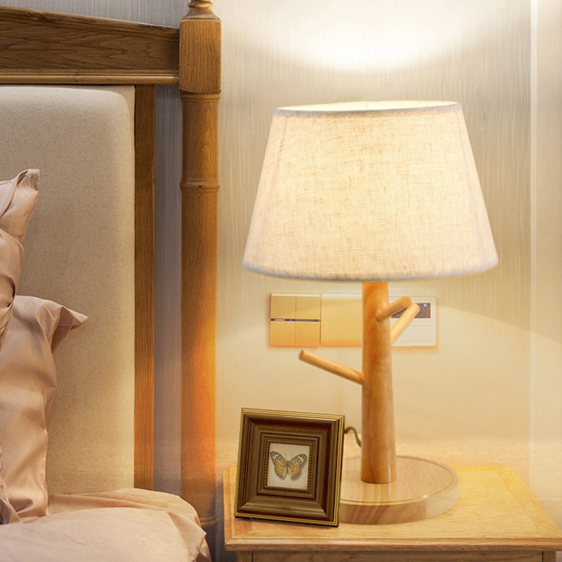 Đèn ngủ để bàn MONSKY trang trí phòng ngủ Vintage gỗ tặng kèm bóng LED chuyên dụng