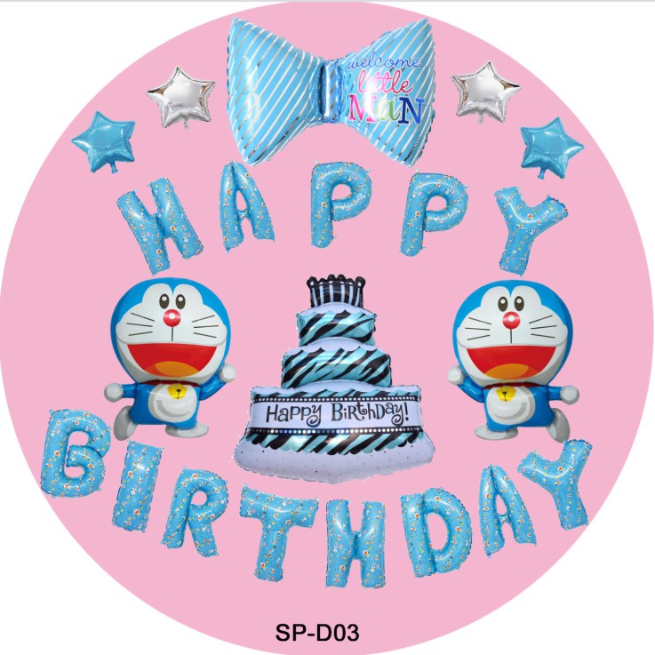 Bộ bóng bay Happy birthday nhiều chi tiết kitty doremon siêu nhân cho bé , trang trí sinh nhật