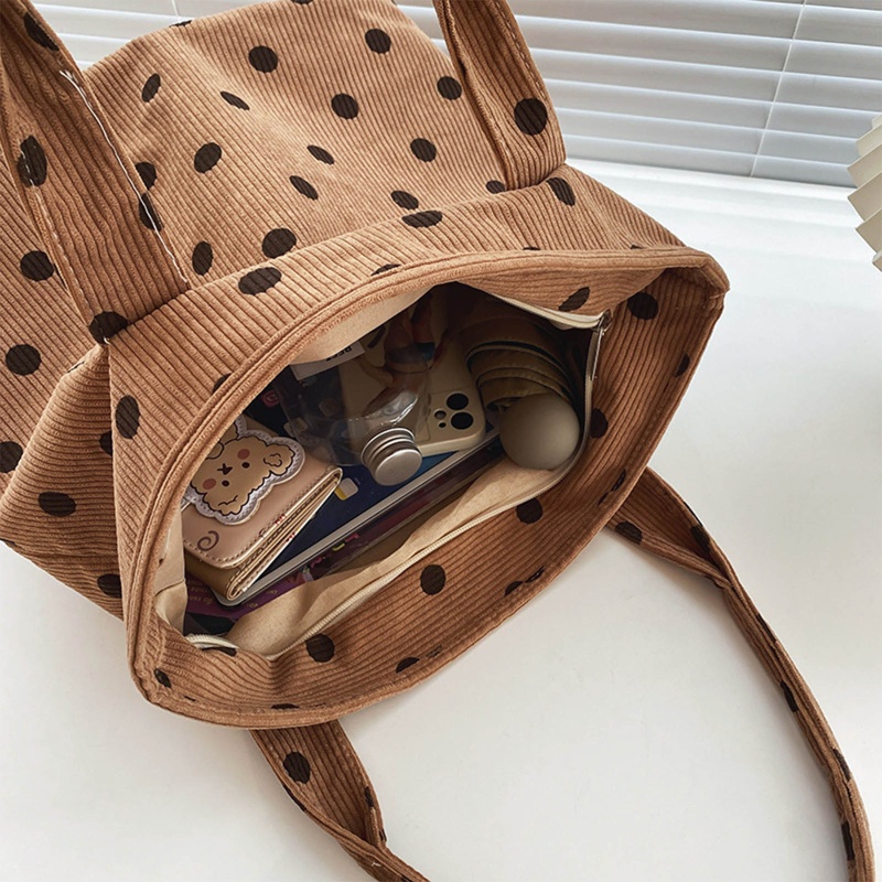 Túi Tote Đeo Vai / Xách Tay Bằng Nhung Kẻ Kích Thước Lớn Siêu Nhẹ Phong Cách Vintage