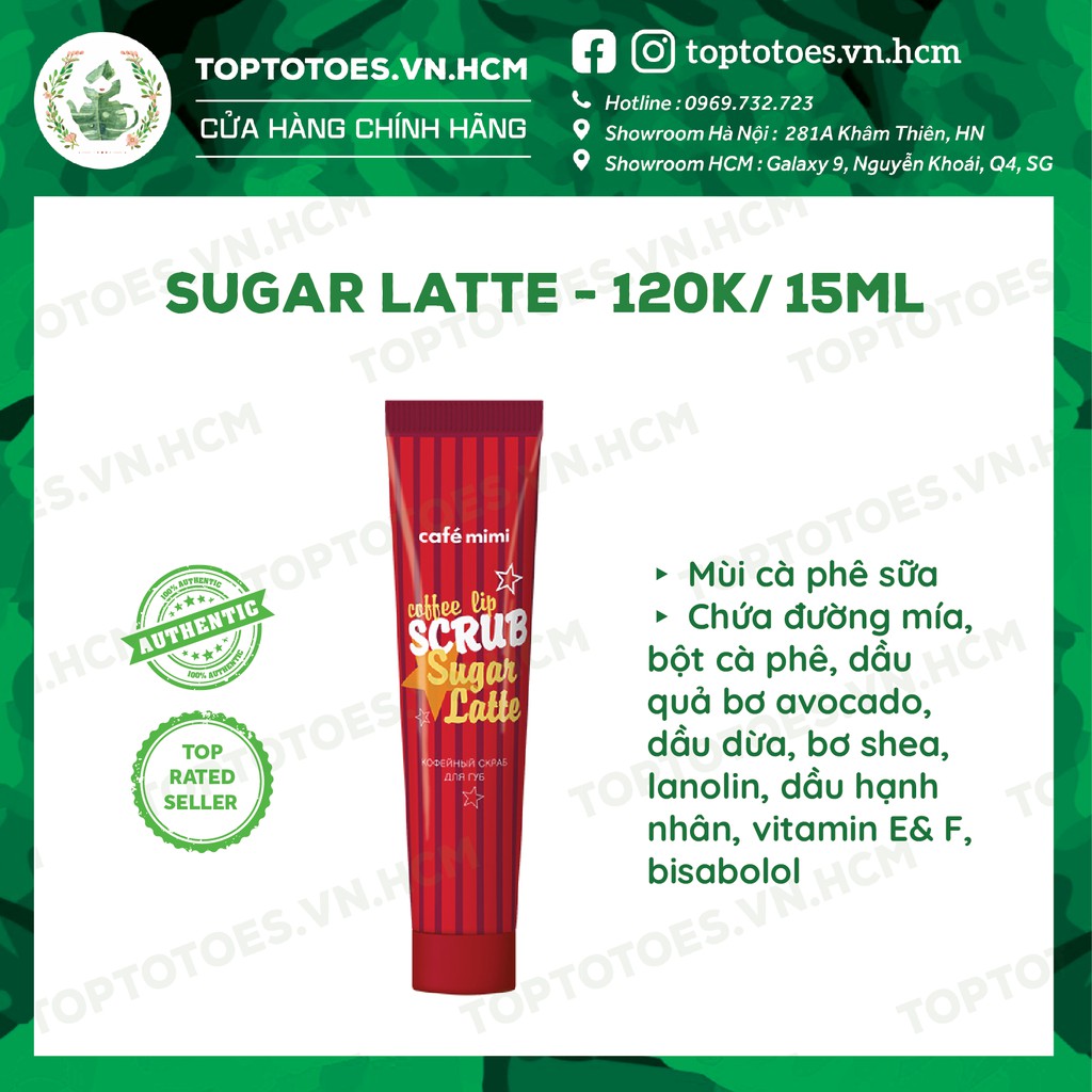 Tẩy da chết môi Sugar Lip Scrub Cafe Mimi cho môi mịn mềm, hồng hào, ngừa thâm