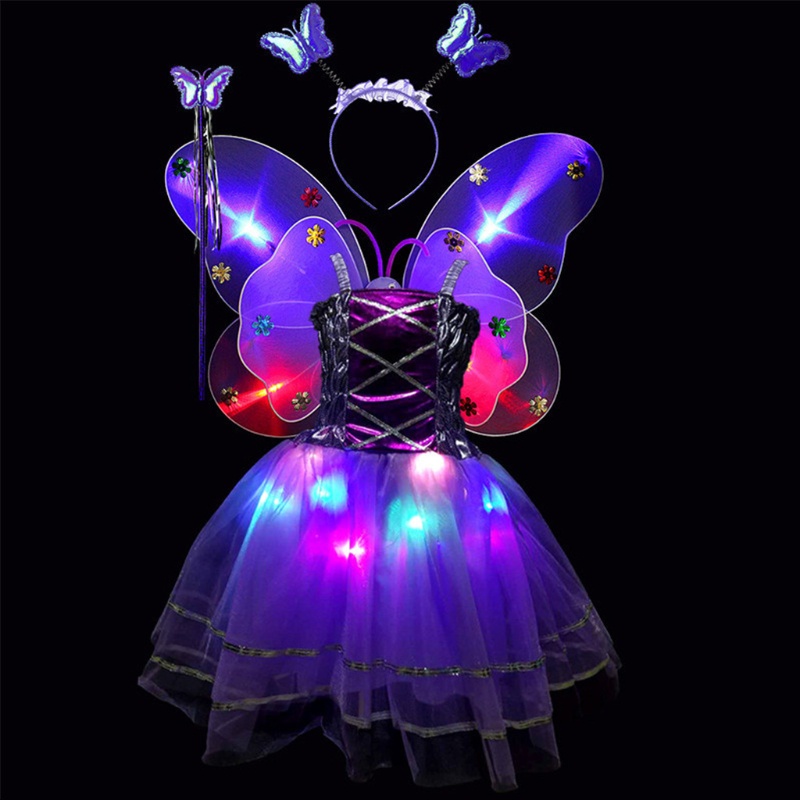 Set trang phục hóa trang nàng tiên không tay có đèn led + cánh bướm 4 món cho bé gái