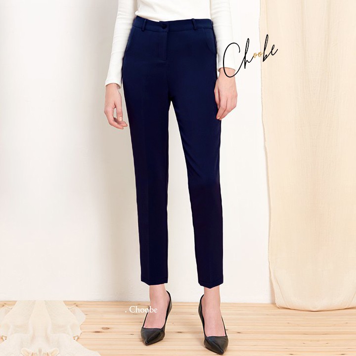 Quần tây nữ Choobe công sở lưng cao vải âu baggy màu xanh đen nâu đi học đẹp trẻ trung dáng dài Q07 | BigBuy360 - bigbuy360.vn