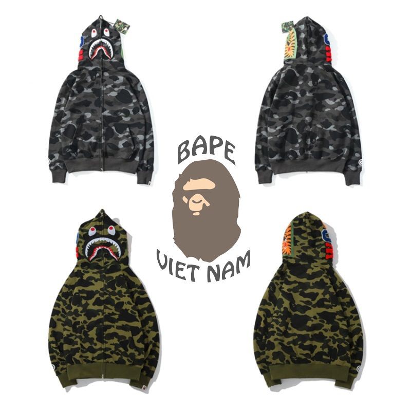 [Ảnh thật+FREESHIP] Jacket Bape Shark fullzip 6 màu Camo , Áo Hoodie Bape Cá Ngáo