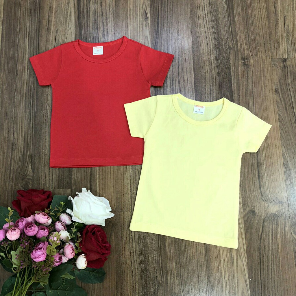 Combo 4 áo 100% cotton trơn cho bé trai bé gái