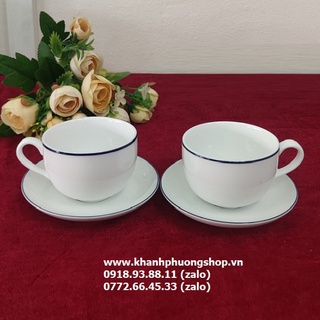 Bộ tách uống trà, cà phê sứ Minh Long viền chỉ xanh dương - bộ tách uống trà, cà phê sứ Minh Long