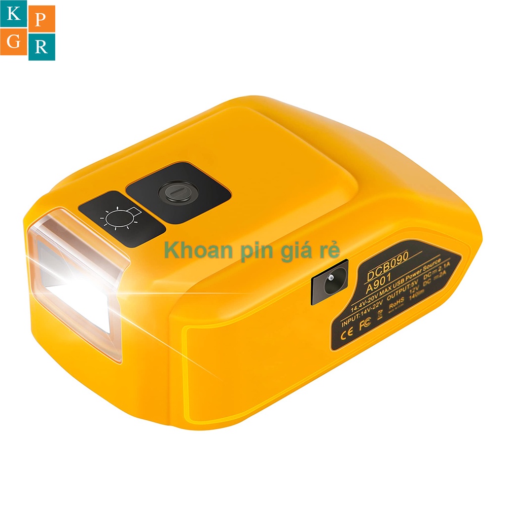 KPGR Đế chuyển pin Dewalt 18V cổng sạc điện thoại và DC 12V