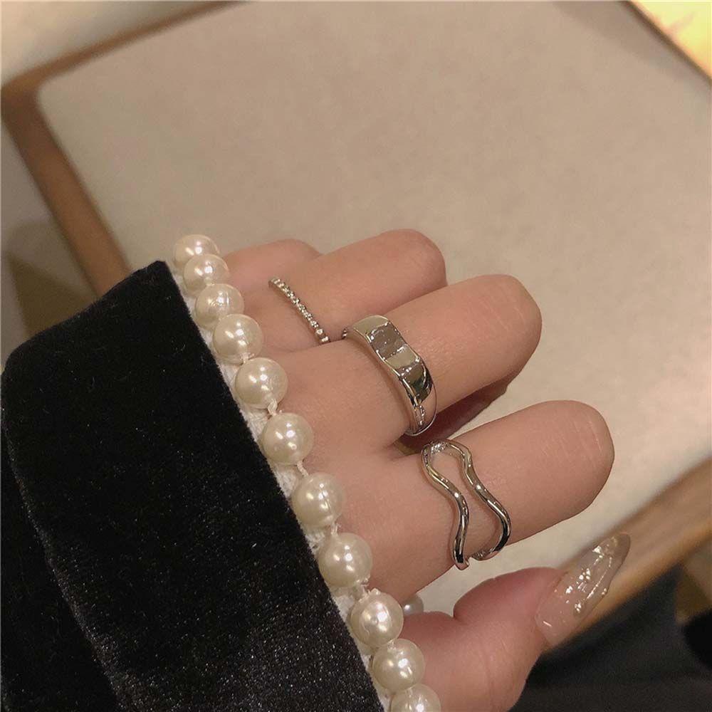 Set 3 Nhẫn Đeo Tay Kim Loại Thời Trang Cho Nữ