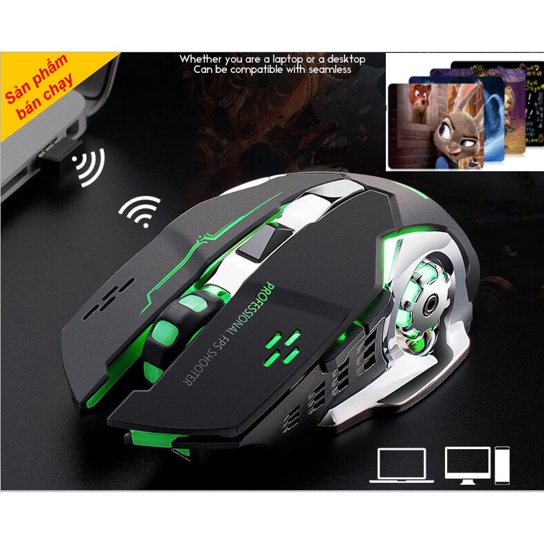 [RẺ VÔ ĐỊCH] COMBO Chuột Không Dây Chuyên GAME Wolf X8 và Lót chuột Wireless 2.4GHz SIÊU NGẦU, Tự Động Đổi Màu Sắc