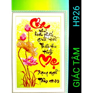 Tranh đá CHA MẸ - 48x71cm - H926 - BÔNG HOA SEN TÂM CON CHỮ - tranh đá đã làm - đã gắn đá - đã đính đá - đã lên khung