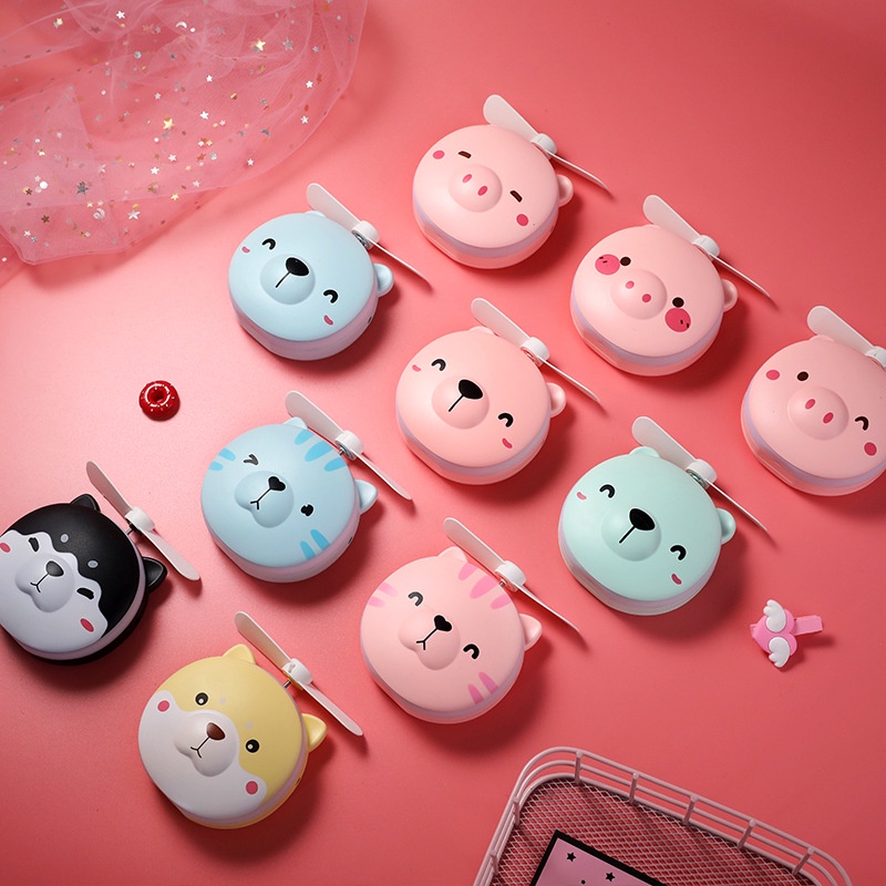 Quạt Tích Điện mini cầm tay kèm gương và đèn 3 trong 1 tiện lợi dễ thương