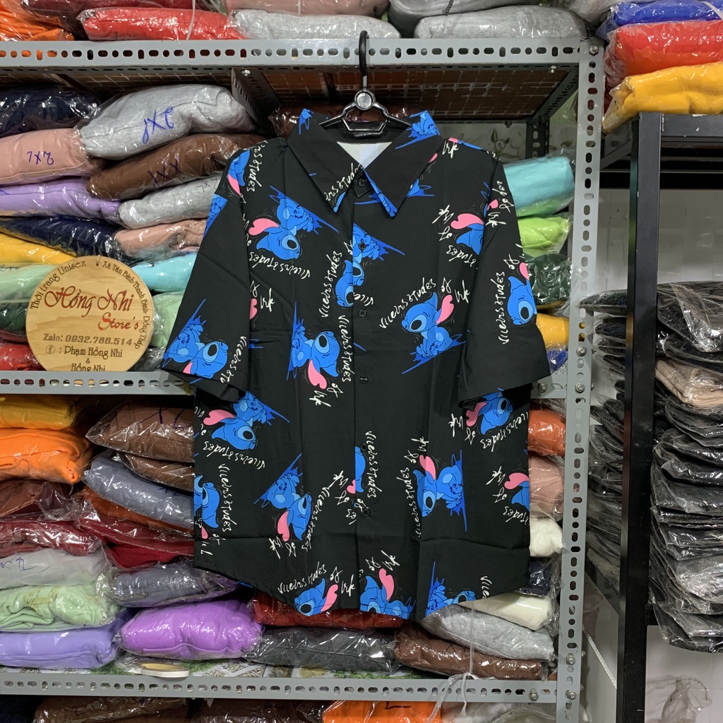 Áo Sơ Mi Họa Tiết Hoạt Hình Tay Lỡ Dáng Rộng Ulzzang Unisex, Sơ Mi Đi Biển - MM