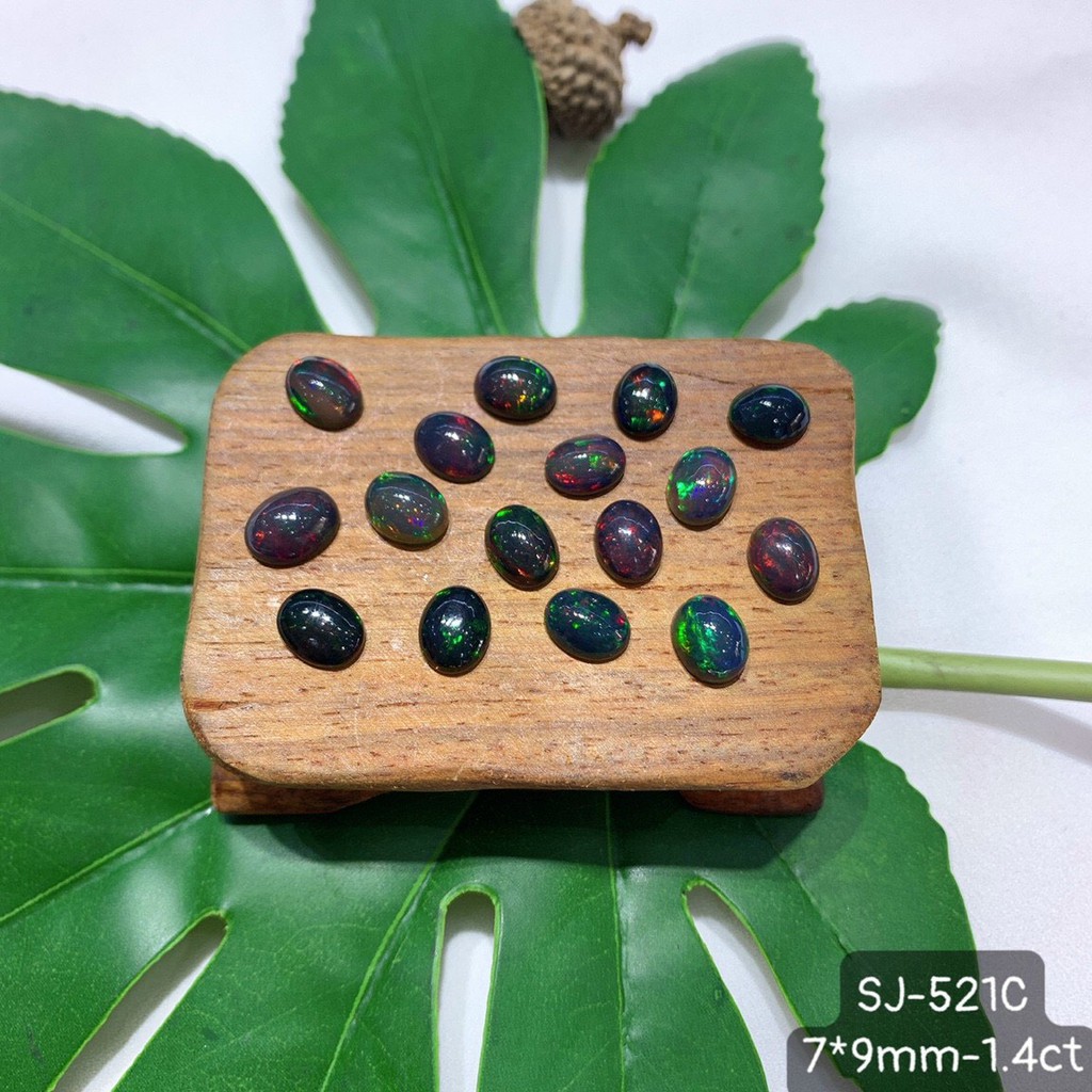 Mặt Opal Oval Xanh Đen Ánh 7 Sắc Cầu Vòng Cỡ Trung Size 9*11 - 8*10 - 7*9mm