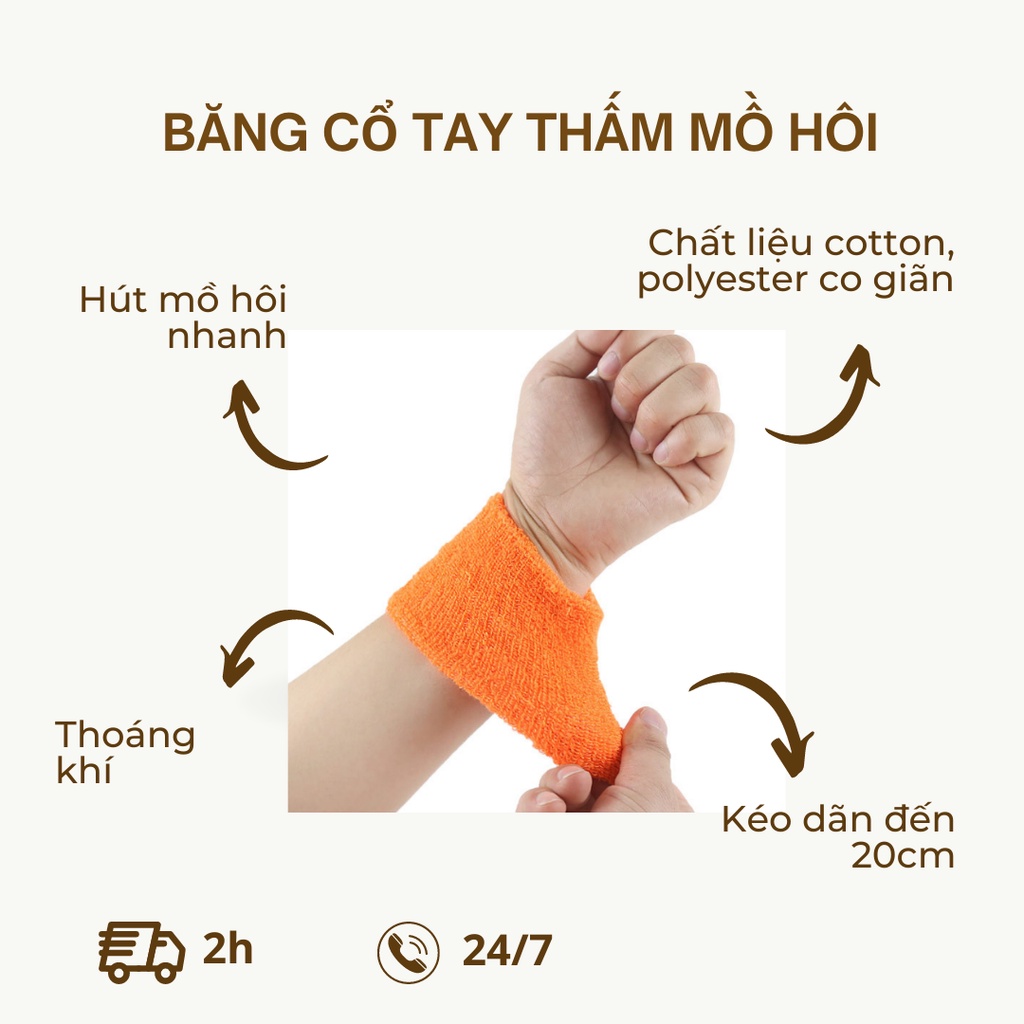 BỘ 2 CÁI Băng quấn cổ tay thun mềm co giãn, hút mồ hôi