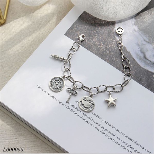 Lắc tay bạc nữ dây xích xoắn nhiều charm chất liệu bạc Thái 925 thời trang phụ kiện trang sức nữ Viễn Chí Bảo L000066