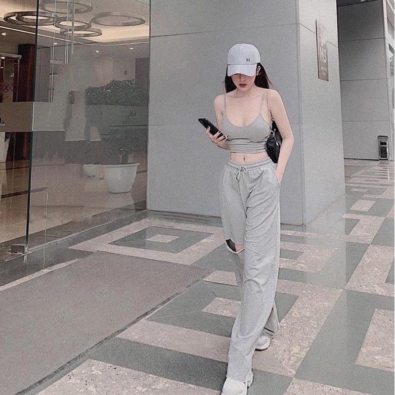 Set áo croptop + quần baggy rách gối năng động