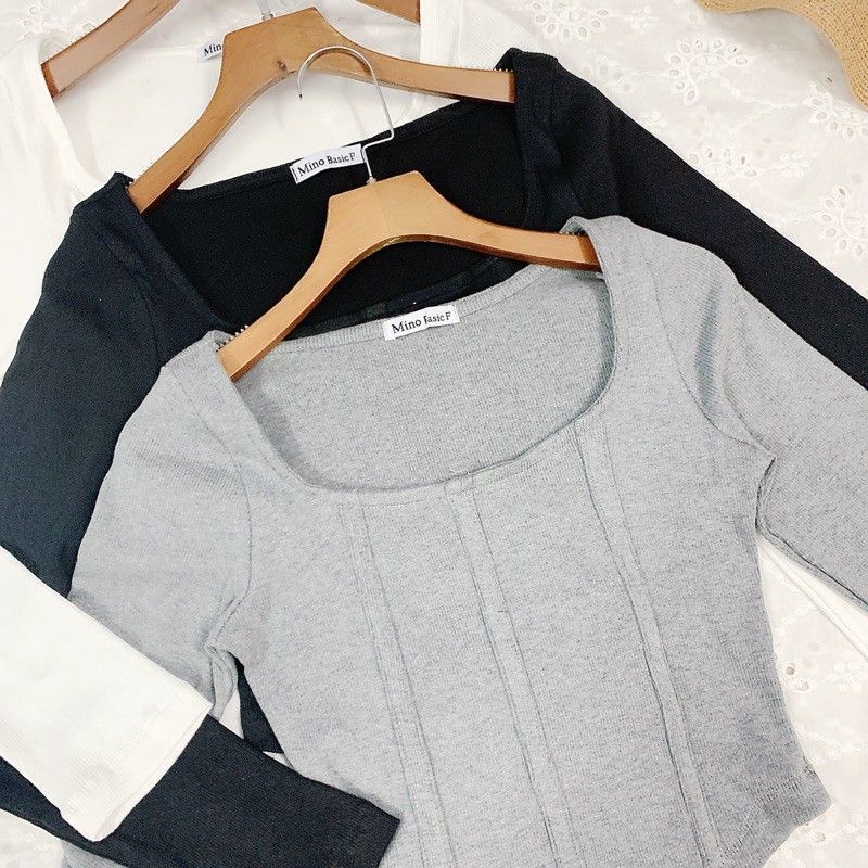 [FREE SHIP] Áo Croptop Tay Dài Cổ Vuông Thời Trang Mới Kiểu From Body