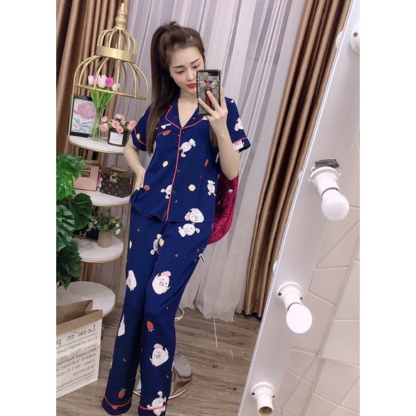 Đồ Bộ Pijama, Bộ Lụa Satin Dài tay Hoạ Tiết Cao Cấp Mặc Nhà-SETBOLUADAI