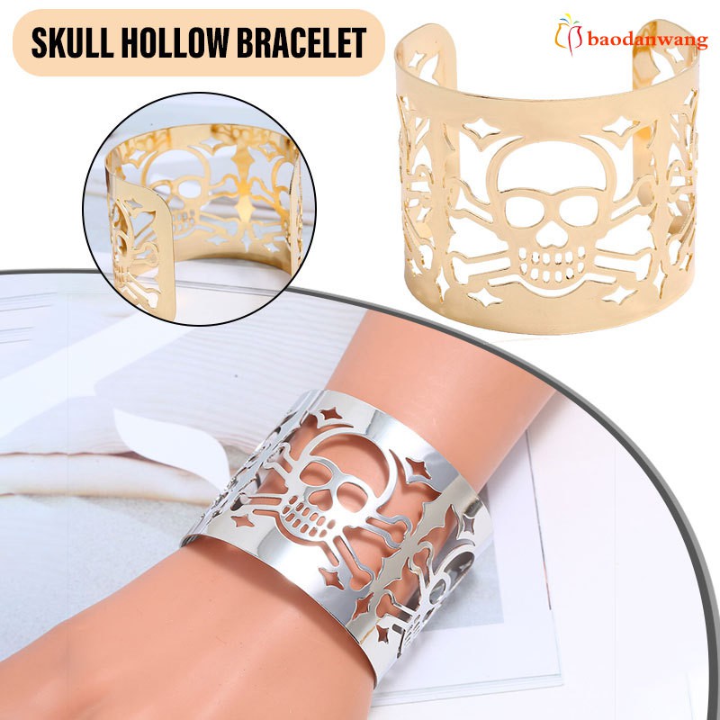  Father's Day Gift Skull Bracelet Metal Hollow Hand  Open Ring Wide Surface Unisex