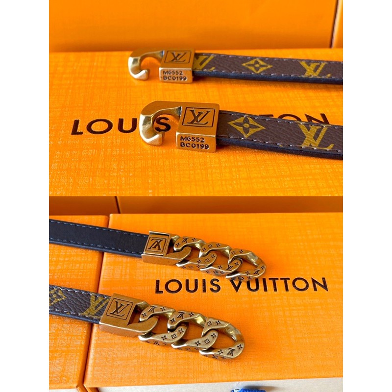 Vòng đeo tay bằng da chữ cái bằng thép có hai mặt bằng vàng Louis Vuitton LV
