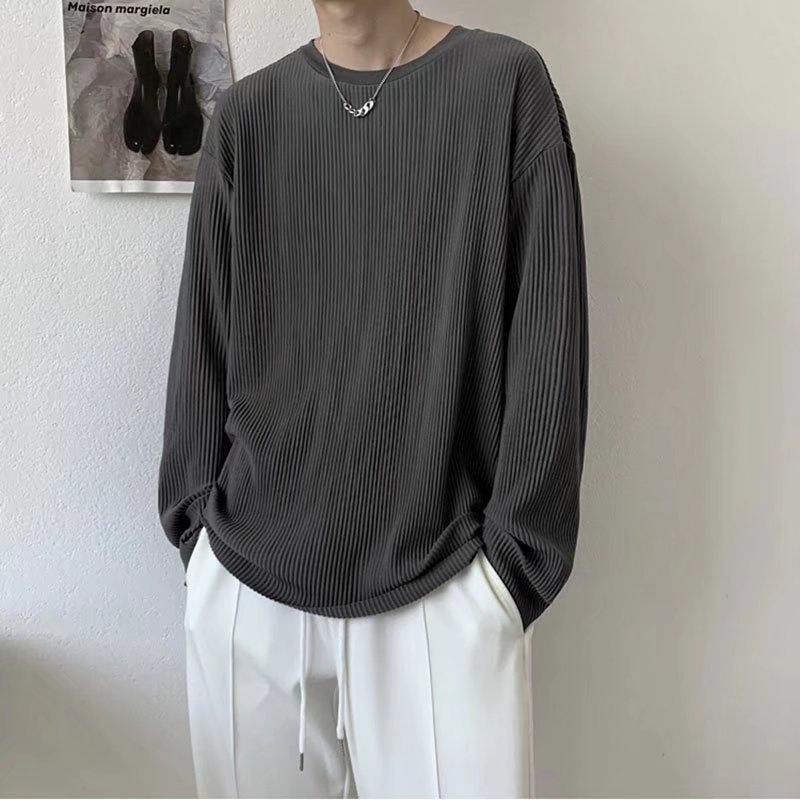 Áo sweater Tay Dài Kẻ Sọc Xếp Ly Phong Cách Hong Kong Cho Nam