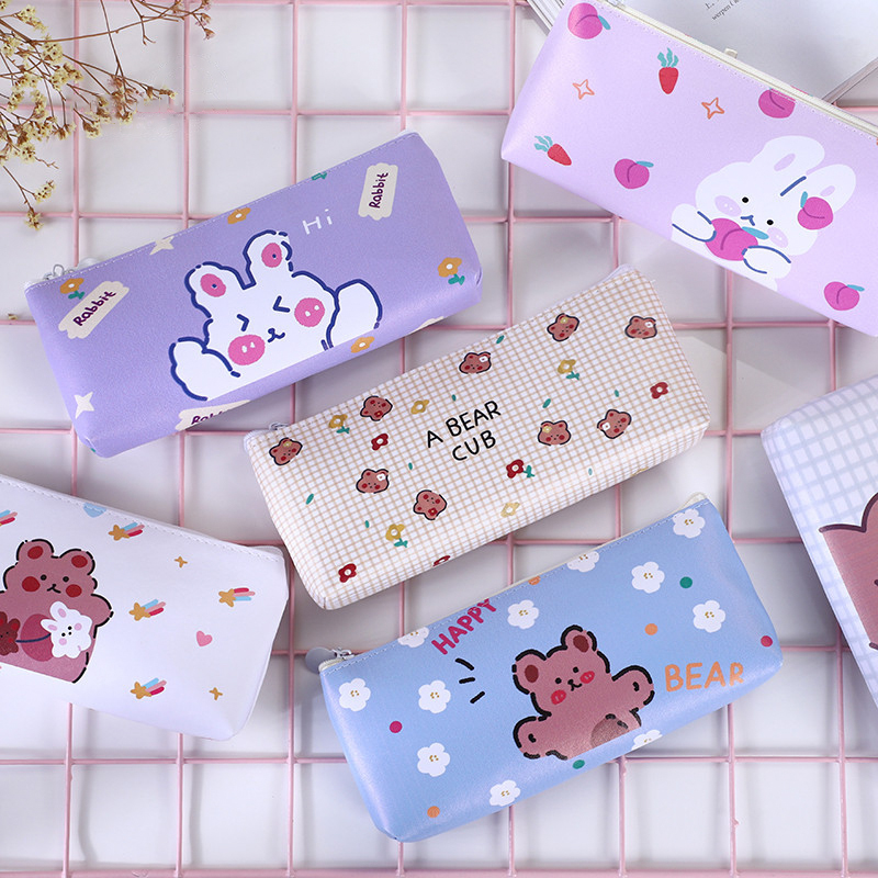 Túi Đựng Bút Da Pu Hình Gấu Hoạt Hình Xinh Xắn Đáng Yêu