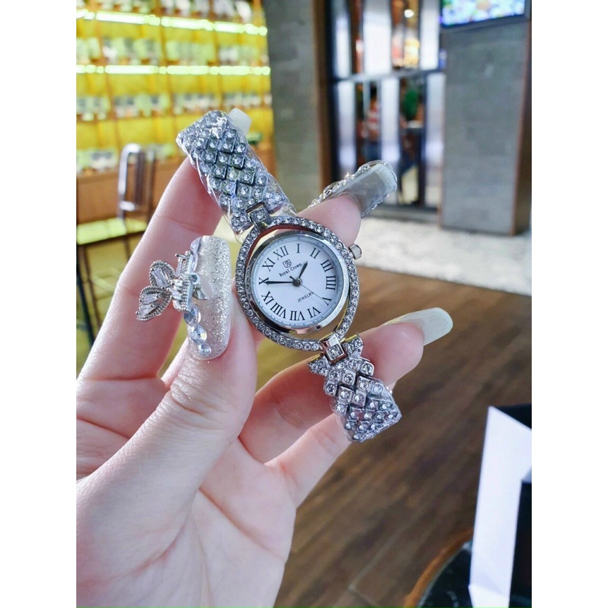 Đồng hồ đeo tay nữ, đồng hồ nữ dây kim loại ROYAL CROWN đính đá cao cấp sáng lấp lánh, thời trang siêu hot giá cực rẻ