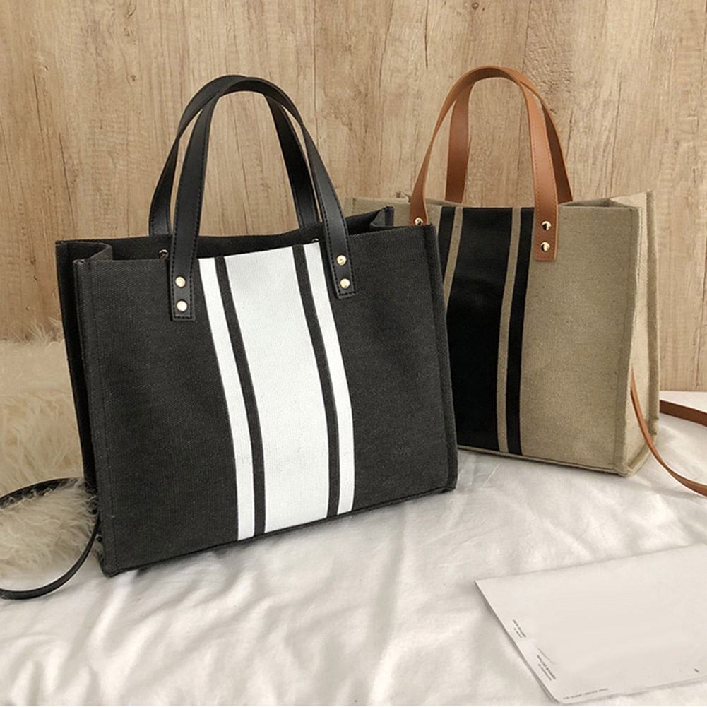Túi xách canvas cỡ lớn họa tiết sọc thời trang tiện dụng cho nữ