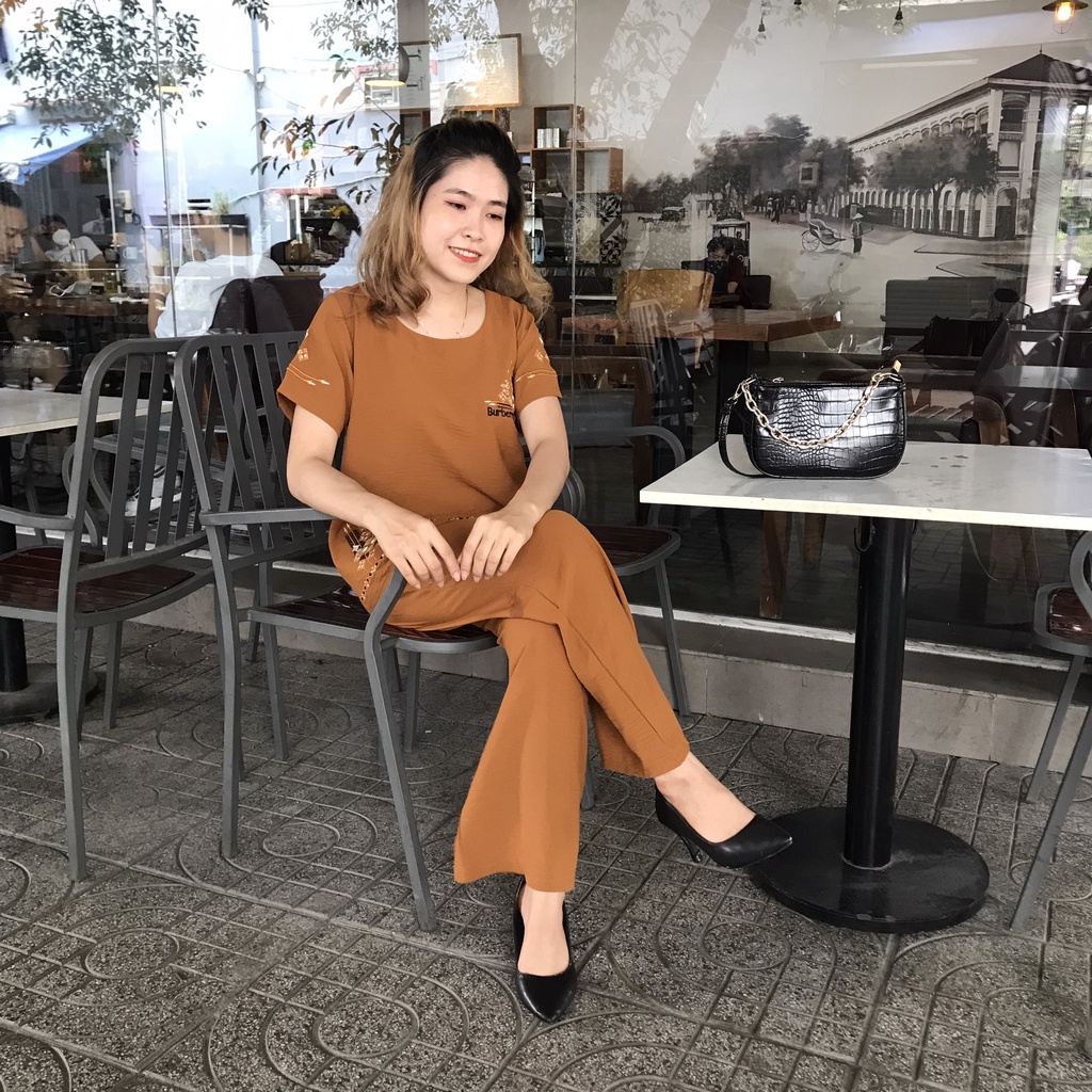 Đồ Bộ Phụ Nữ Trung Niên Mặc Nhà Cho Mẹ Ống Rộng Dài Chất Đũi Mịn Mát Thêu Hoa .BR01