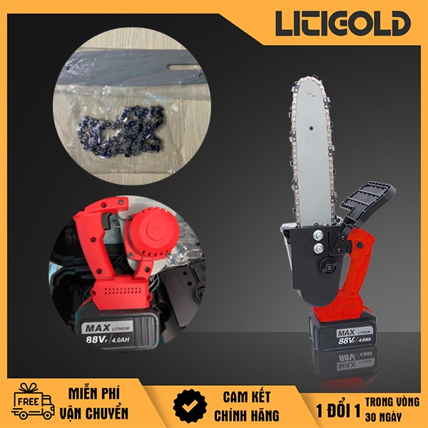 Máy Cưa Xích Cầm Tay Dùng Pin Thương Hiệu KASON - Pin 10 Cell, Lam Xích 12inch - Litigold