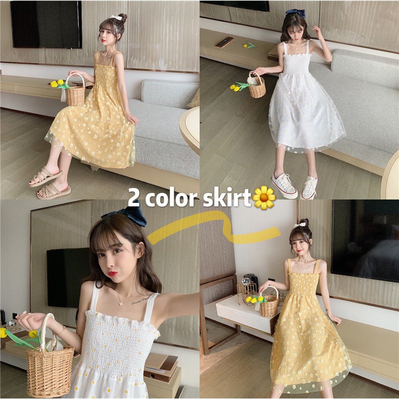 Xiaozhainv Đầm hai dây phối lưới họa tiết hoa xinh xắn thời trang | BigBuy360 - bigbuy360.vn