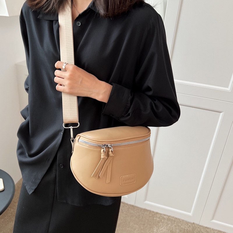 IELGY Túi Đeo Vai Màu Trơn Có Khóa Kéo Phong Cách Hàn Quốc Thời Trang Cho Nữ