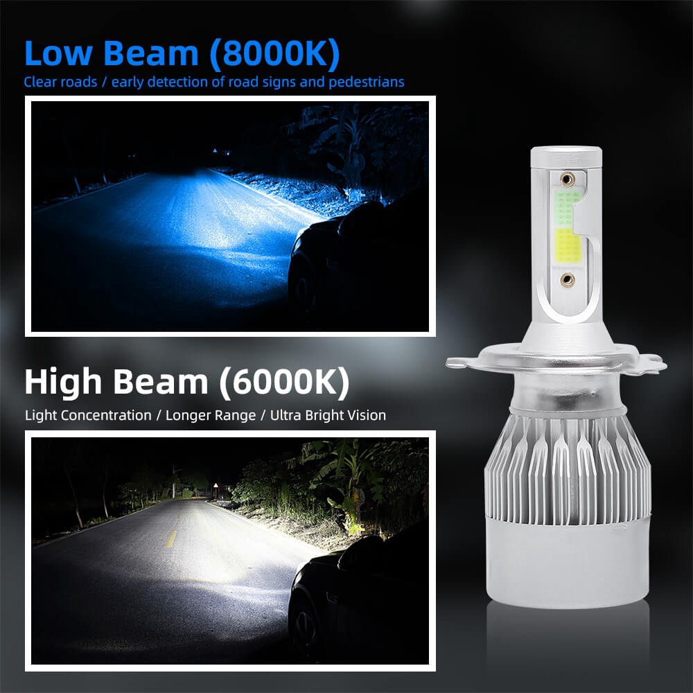 Ready Stock 2PCS C6 H4 LED Headlamp 2 color car Headlight 9003 Fog Light HB2 Fog Lamp Hi/Low Beam 8000K blue 6000K White IP67 12V 72W 9600lm