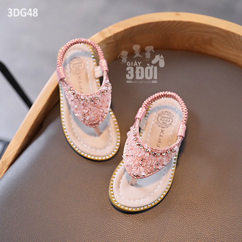 Sandal Xỏ Ngón Đính Đá Hồng Bé Gái 3DG48 GIAY3DOI Siêu Nhẹ Siêu Xinh