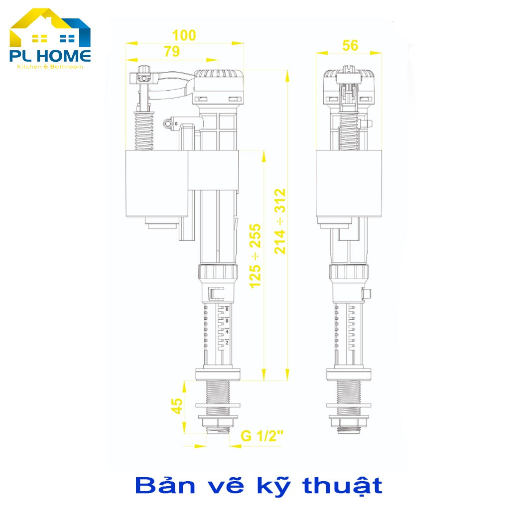 Cụm van cấp nước cho bồn cầu cao cấp – chịu áp lực cao, cấp nước nhanh, chống nước phèn, điều chỉnh được chiều cao phao