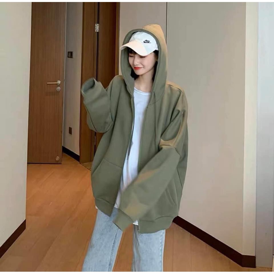 Áo Khoác Hoodie 🌸Nỉ Ngoại Unisex Phông thun dài tay bồng khóa kéo có mũ ulzzang màu Đen | Xám nam nữ HOT HHSTORE