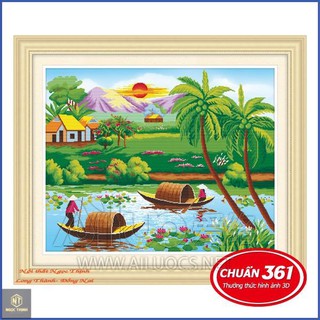 FreeShip Tranh thêu chữ thập phong cảnh làng quê 53313 size 93x76cm Xưởng tranh sỉ Tới Đỗ