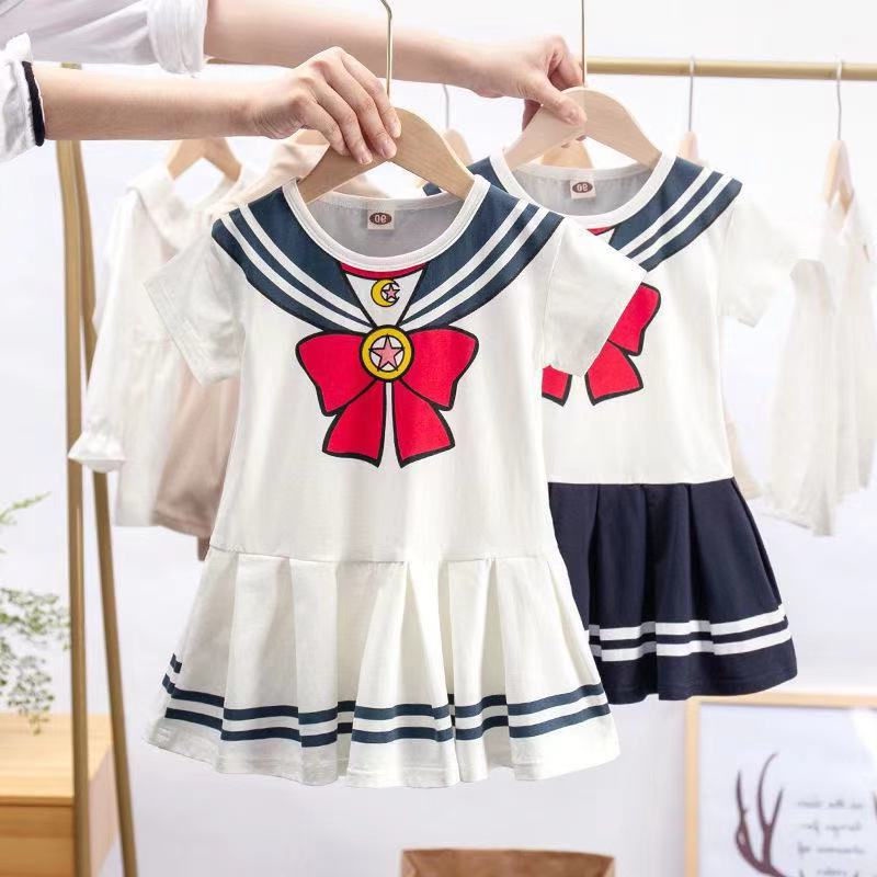 Váy Xếp Ly Màu Xanh Navy Dễ Thương Tươi Mới Cho Bé Gái