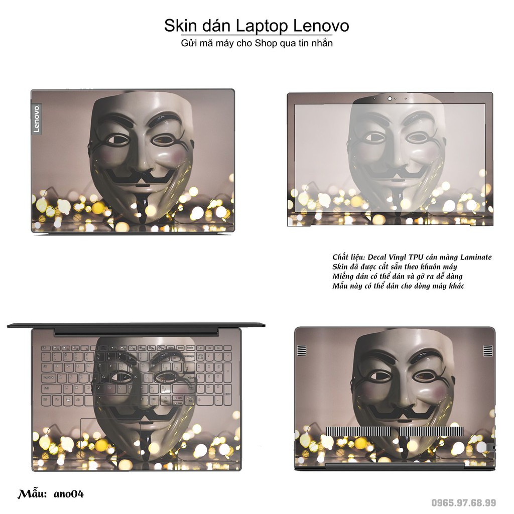 Skin dán Laptop Lenovo in hình Anonymous (inbox mã máy cho Shop)