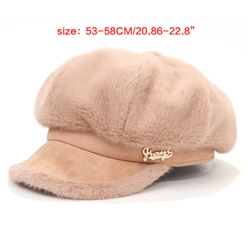 Mũ Beret vải lông chồn màu trơn phong cách thời trang Retro thu đông