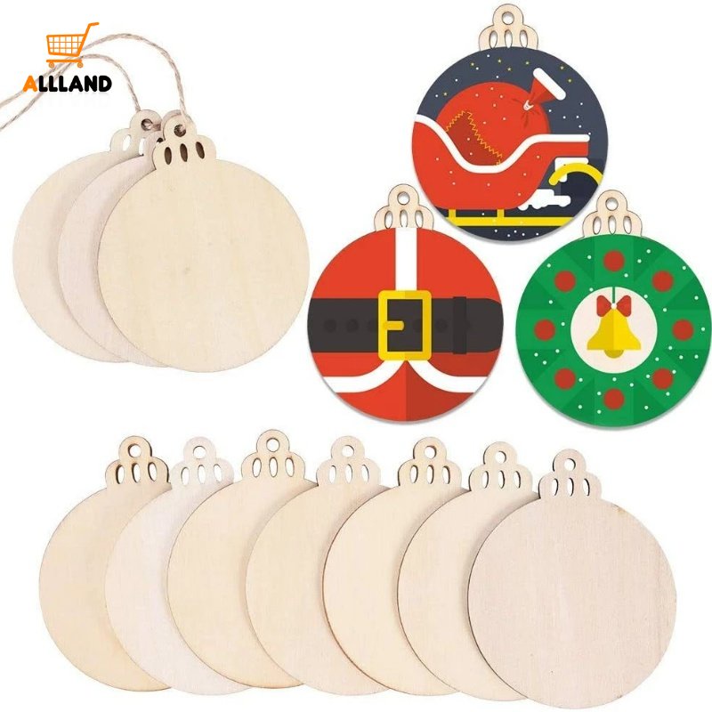 Set 10 Thẻ Gỗ Hình Ngôi Sao / Bông Tuyết Gắn Dây Treo Trang Trí Cây Thông Giáng Sinh