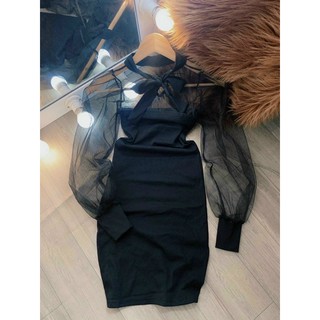 đầm body tay dài phối lưới
